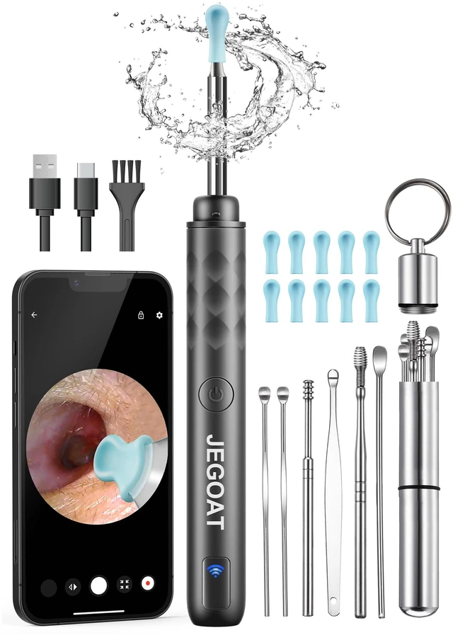 Main image of Ear Wax Removal Kit, 1296P HD Ear Cleaner Camera Otoscope with 6 LED | 10 silicone ear tips, 6 ear spoons, IP67 waterproof, WiFi for iOS & Android, USB-C rechargeable, FSA HSA eligible, for family