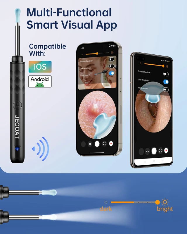 Alt view image 7 of 7 - Ear Wax Removal Kit, 1296P HD Ear Cleaner Camera Otoscope with 6 LED | 10 silicone ear tips, 6 ear spoons, IP67 waterproof, WiFi for iOS & Android, USB-C rechargeable, FSA HSA eligible, for family