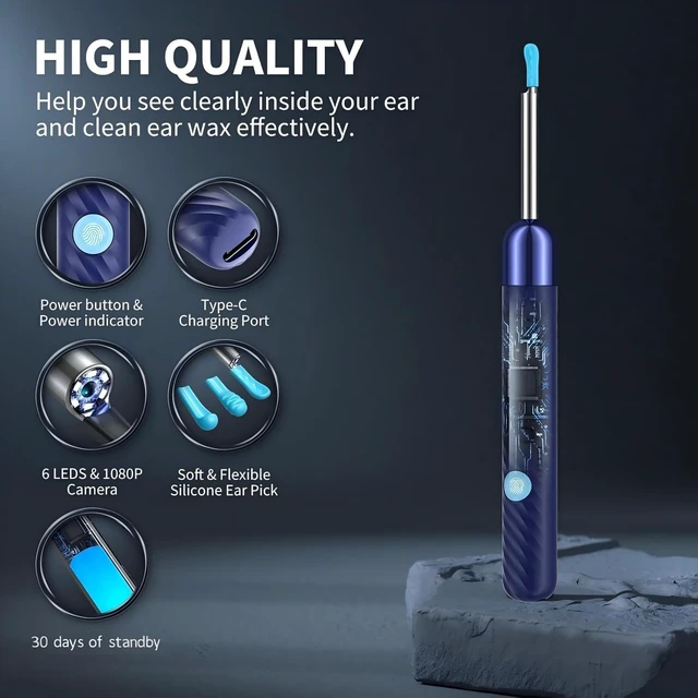 Alt view image 4 of 7 - Ear Wax Removal Kit with Camera, Otoscope with 7 Ear Spoon | 1080P HD ear cleaner, 6 LED lights, 7 ear spoons, 6 ear tips, works with iOS and Android