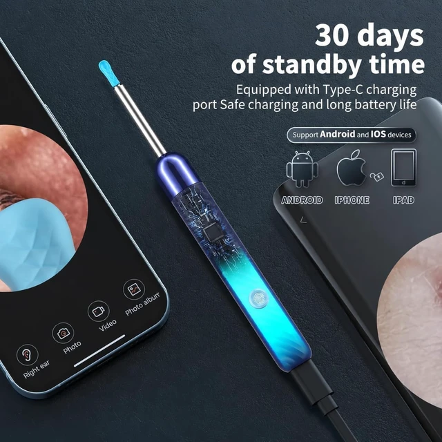 Alt view image 5 of 7 - Ear Wax Removal Kit with Camera, Otoscope with 7 Ear Spoon | 1080P HD ear cleaner, 6 LED lights, 7 ear spoons, 6 ear tips, works with iOS and Android