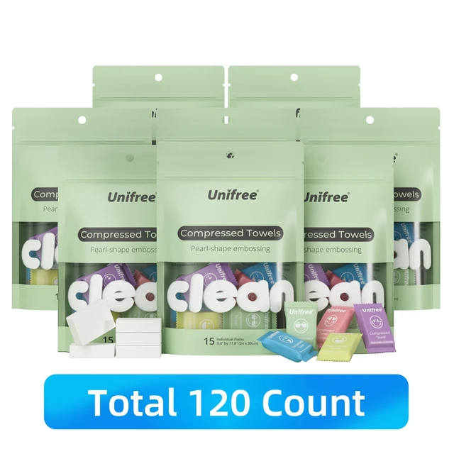 Alt view image 2 of 6 - Compressed Towels Tablets, XL Soft Disposable Face Towels, 120Count | Portable & Individually Wrapped for Travel, Gym,Home, Game, ldeal for On-the-Go
