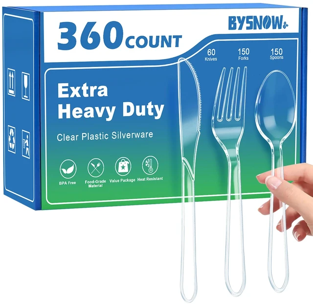 Main image of 360 Count Extra Heavy Duty Plastic Silverware Disposable Plasticware | BPA-Free, Heat Resistant, Disposable Clear Utensils Set, Plastic Cutlery Set Bulk for Parties, Events and Everyday Use