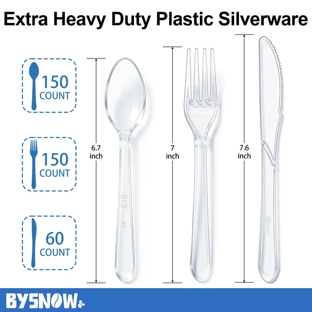 Alt view image 2 of 7 - 360 Count Extra Heavy Duty Plastic Silverware Disposable Plasticware | BPA-Free, Heat Resistant, Disposable Clear Utensils Set, Plastic Cutlery Set Bulk for Parties, Events and Everyday Use