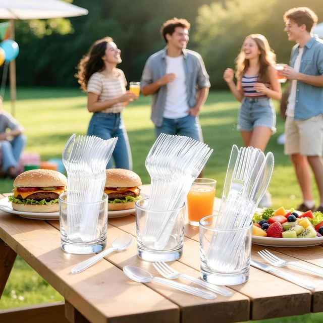 Alt view image 5 of 7 - 360 Count Extra Heavy Duty Plastic Silverware Disposable Plasticware | BPA-Free, Heat Resistant, Disposable Clear Utensils Set, Plastic Cutlery Set Bulk for Parties, Events and Everyday Use