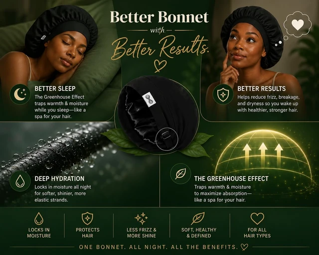 Alt view image 5 of 7 - Greenhouse Conditioning Bonnet, Hyration, Moisture Retention, Heat Trap Sleep Cap, that is OilProof, with Adjustable Straps, for Deep Conditioning, and Pre-Poo-for Curly, Natural, Coily & Dry Hair