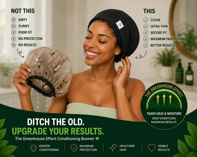 Alt view image 7 of 7 - Greenhouse Conditioning Bonnet, Hyration, Moisture Retention, Heat Trap Sleep Cap, that is OilProof, with Adjustable Straps, for Deep Conditioning, and Pre-Poo-for Curly, Natural, Coily & Dry Hair