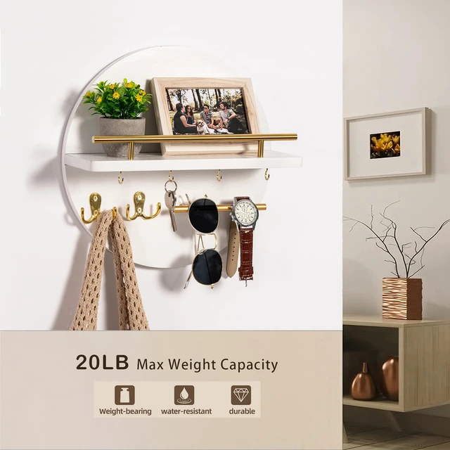 Alt view image 3 of 7 - Key Holder Wall Mount with Shelf and Hooks, Mail Organizer for Wall, White | Decorative Cute Circular Design Key Hanger, Wood Entryway Key Rack with Sunglasses Holder, Home Decor Boho Wall Decor