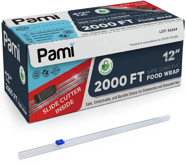 Main image of 12 in x 2000 ft PVC Cling Wrap,Heavy Duty,Slide Cutter,Clear,Food Safe