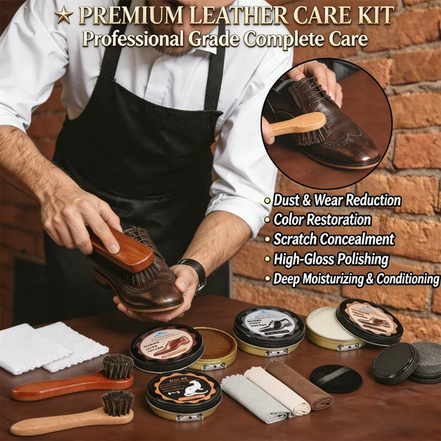 Alt view image 2 of 7 - Shoe Polish Kit 15 Pcs, Shoe Shine Kit with 3 Horsehair Brushes Shoe Polish | Leather Boot Care Kit with Mink Oil, Brown Neutral Black Polish, Storage Bag, Boot Polish Kit for Shoes, Gifts for Men