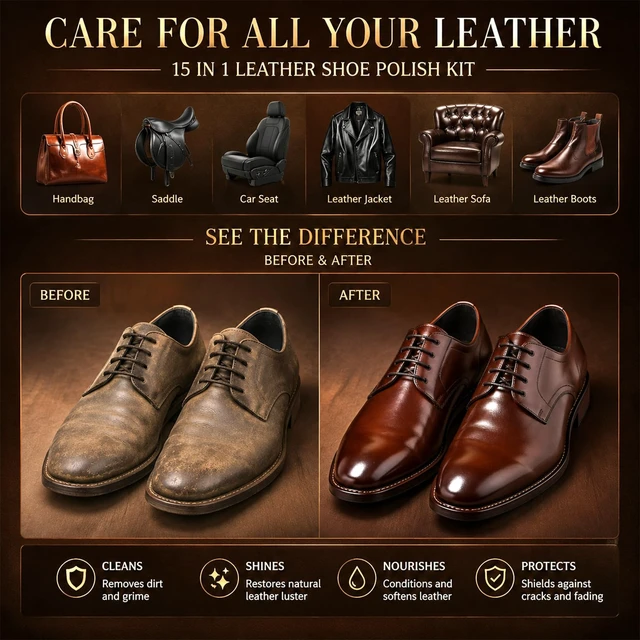 Alt view image 3 of 7 - Shoe Polish Kit 15 Pcs, Shoe Shine Kit with 3 Horsehair Brushes Shoe Polish | Leather Boot Care Kit with Mink Oil, Brown Neutral Black Polish, Storage Bag, Boot Polish Kit for Shoes, Gifts for Men