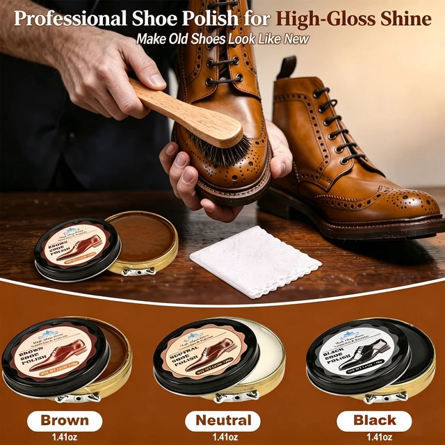 Alt view image 5 of 7 - Shoe Polish Kit 15 Pcs, Shoe Shine Kit with 3 Horsehair Brushes Shoe Polish | Leather Boot Care Kit with Mink Oil, Brown Neutral Black Polish, Storage Bag, Boot Polish Kit for Shoes, Gifts for Men