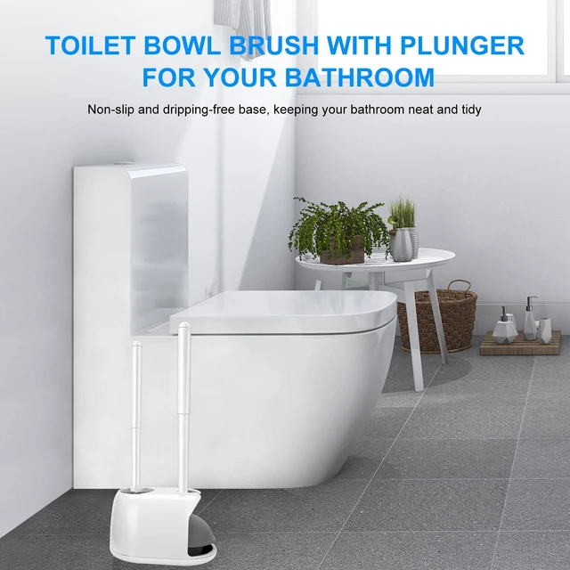 Alt view image 7 of 7 - Toilet Brush and Plunger Set, Semi-Hidden Toilet Plungers, White | Heavy Duty Toilet Bowl Brush and Holder for Bathroom Toilet Plunger and Brush Set for Deeply Cleaning