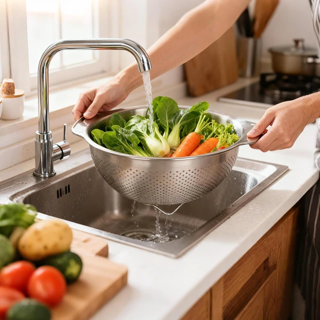 Alt view image 2 of 7 - 304 Stainless Steel Colander, 2.5 QT Capacity and 2.5 QT Mixing Bowl, Micropore Strainer for Washing Rice, Fruit, and Veggies, Perfect Draining for Cooked Pasta