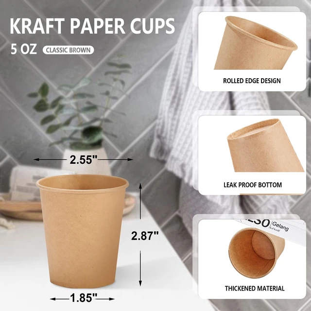 Alt view image 2 of 6 - 400 Pack 5 oz Kraft Paper Cups, Disposable Bathroom Mouthwash Cups | Small Espresso Cups 5 Ounce, Hot/Cold Beverage Drinking Cup for Parties, Bathroom, Home, Store, Travel, Events (Brown)