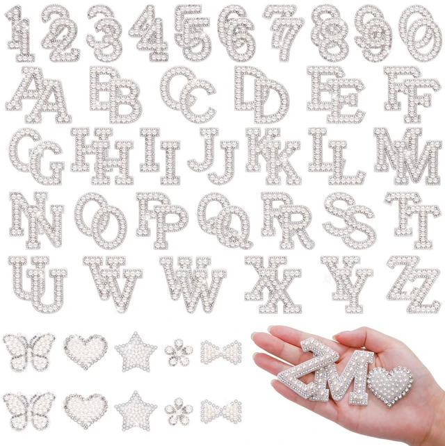 Main image of 82Pcs Self Adhesive Pearl Letter Patches (A-Z),Number Patch 0-9,Glitter Pearl Letter Patches Rhinestone Applique for DIY Clothes, Bags, Shoes White