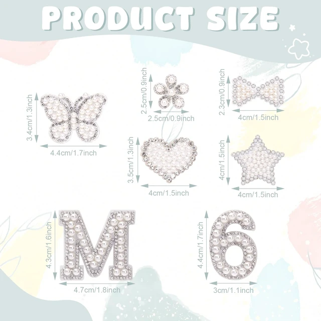 Alt view image 2 of 7 - 82Pcs Self Adhesive Pearl Letter Patches (A-Z),Number Patch 0-9,Glitter Pearl Letter Patches Rhinestone Applique for DIY Clothes, Bags, Shoes White