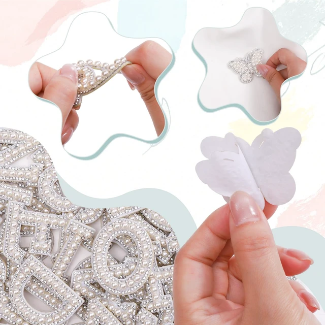 Alt view image 3 of 7 - 82Pcs Self Adhesive Pearl Letter Patches (A-Z),Number Patch 0-9,Glitter Pearl Letter Patches Rhinestone Applique for DIY Clothes, Bags, Shoes White