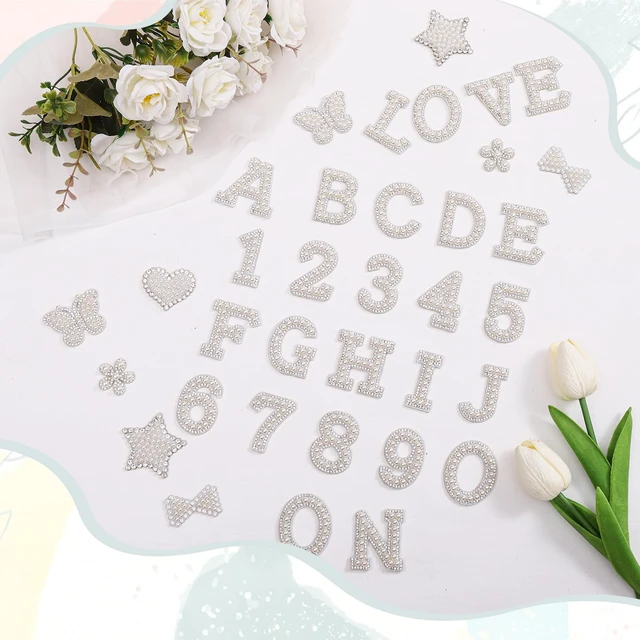 Alt view image 4 of 7 - 82Pcs Self Adhesive Pearl Letter Patches (A-Z),Number Patch 0-9,Glitter Pearl Letter Patches Rhinestone Applique for DIY Clothes, Bags, Shoes White