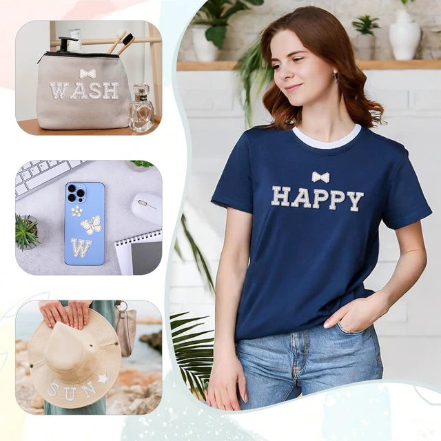Alt view image 6 of 7 - 82Pcs Self Adhesive Pearl Letter Patches (A-Z),Number Patch 0-9,Glitter Pearl Letter Patches Rhinestone Applique for DIY Clothes, Bags, Shoes White