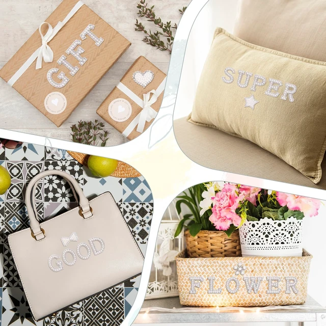 Alt view image 7 of 7 - 82Pcs Self Adhesive Pearl Letter Patches (A-Z),Number Patch 0-9,Glitter Pearl Letter Patches Rhinestone Applique for DIY Clothes, Bags, Shoes White