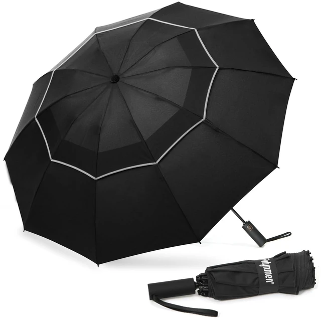 Main image of 42/46/54/62 Inch Large Golf Umbrellas for Rain Compact Travel Inverted Windproof Double Canopy 10 Ribs Automatic Open/Close (Black, 62 Inches)