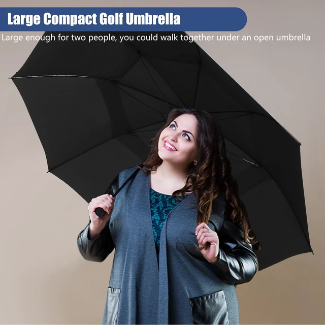 Alt view image 3 of 7 - 42/46/54/62 Inch Large Golf Umbrellas for Rain Compact Travel Inverted Windproof Double Canopy 10 Ribs Automatic Open/Close (Black, 62 Inches)
