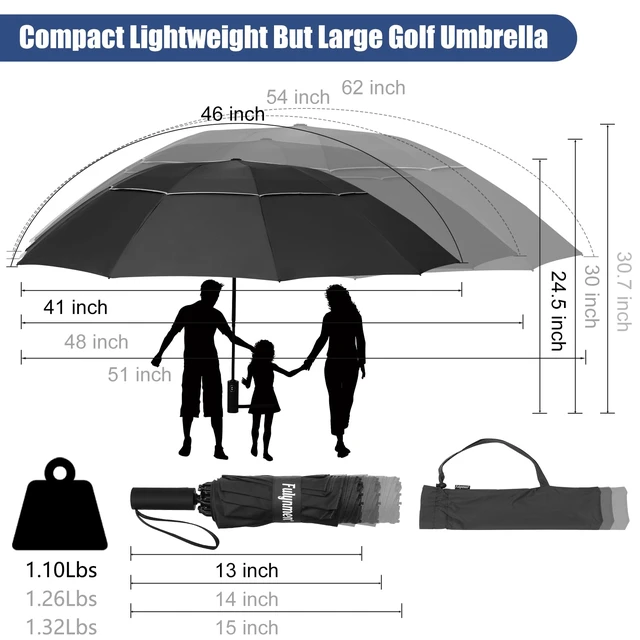 Alt view image 7 of 7 - 42/46/54/62 Inch Large Golf Umbrellas for Rain Compact Travel Inverted Windproof Double Canopy 10 Ribs Automatic Open/Close (Black, 62 Inches)