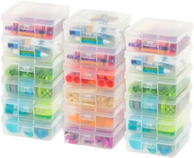 Main image of Clear Cases |Made in USA| Plastic Box Organizers (18-Pack)- Small | Bead Storage Organizing Containers with Snap Lid for Arts, Crafts, Ephemera, Stickers, & Dance Cheer