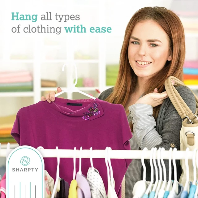 Alt view image 2 of 7 - Plastic Hangers Clothes Hangers for Clothing, Closet, Coats & Shirts - Notched, Durable, Space Saving - for Everyday Standard Use, Room Essentials & Basics - 50 Pack - White