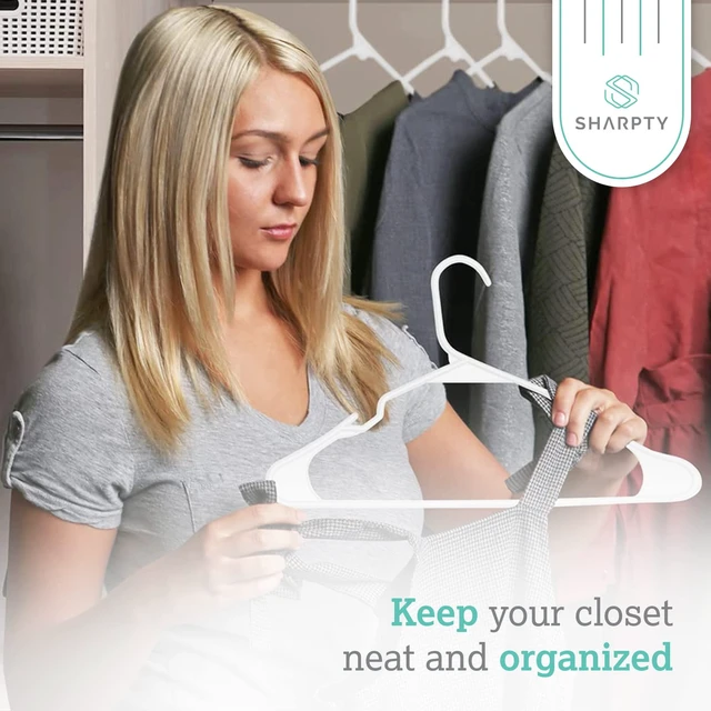 Alt view image 3 of 7 - Plastic Hangers Clothes Hangers for Clothing, Closet, Coats & Shirts - Notched, Durable, Space Saving - for Everyday Standard Use, Room Essentials & Basics - 50 Pack - White