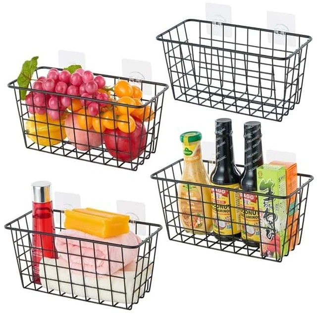 Main image of 4 Pack Hanging Sorage Basket, Bathroom Basket, Household Goods, with Traceless Tape, no Drilling, for Cabinet Storage, Kitchen, Bathroom, Storage Room,Black