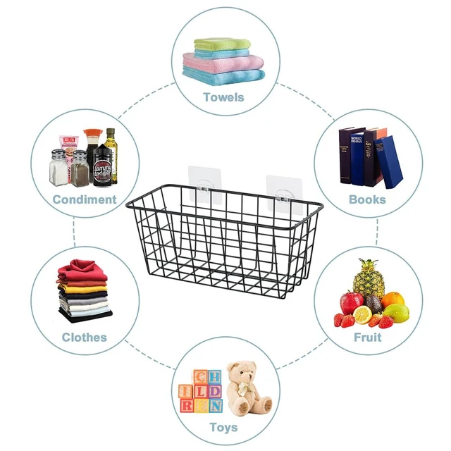 Alt view image 2 of 7 - 4 Pack Hanging Sorage Basket, Bathroom Basket, Household Goods, with Traceless Tape, no Drilling, for Cabinet Storage, Kitchen, Bathroom, Storage Room,Black