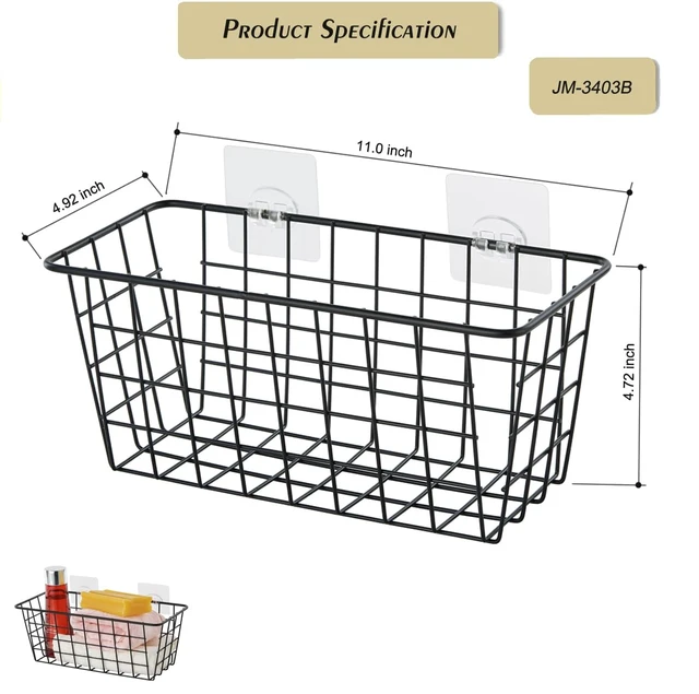 Alt view image 4 of 7 - 4 Pack Hanging Sorage Basket, Bathroom Basket, Household Goods, with Traceless Tape, no Drilling, for Cabinet Storage, Kitchen, Bathroom, Storage Room,Black