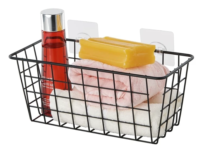 Alt view image 5 of 7 - 4 Pack Hanging Sorage Basket, Bathroom Basket, Household Goods, with Traceless Tape, no Drilling, for Cabinet Storage, Kitchen, Bathroom, Storage Room,Black