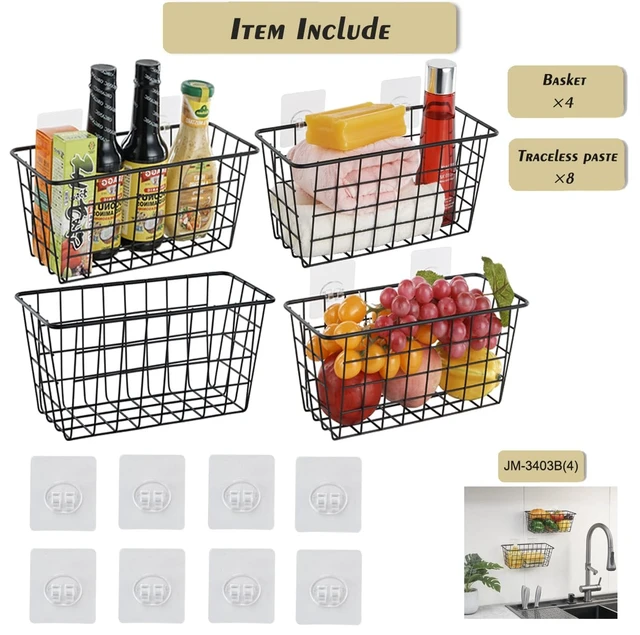 Alt view image 3 of 7 - 4 Pack Hanging Sorage Basket, Bathroom Basket, Household Goods, with Traceless Tape, no Drilling, for Cabinet Storage, Kitchen, Bathroom, Storage Room,Black