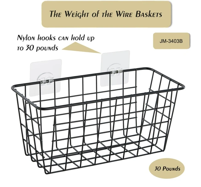 Alt view image 6 of 7 - 4 Pack Hanging Sorage Basket, Bathroom Basket, Household Goods, with Traceless Tape, no Drilling, for Cabinet Storage, Kitchen, Bathroom, Storage Room,Black