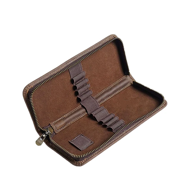Alt view image 2 of 7 - Leather Pencil Case Organizer 10 Slots, Portable Pouch for Fountain Pen | 10-Slot Large Capacity, Fits All Types of Pens, Durable Zipper, Slim Portable Design(brown)