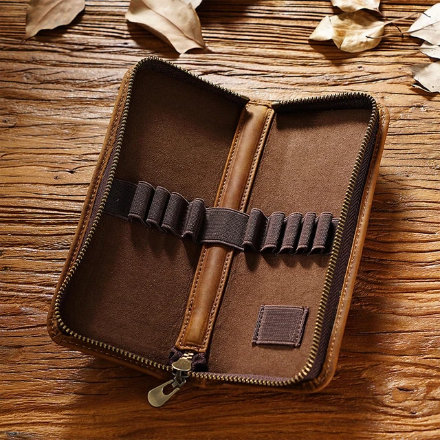 Alt view image 5 of 7 - Leather Pencil Case Organizer 10 Slots, Portable Pouch for Fountain Pen | 10-Slot Large Capacity, Fits All Types of Pens, Durable Zipper, Slim Portable Design(brown)