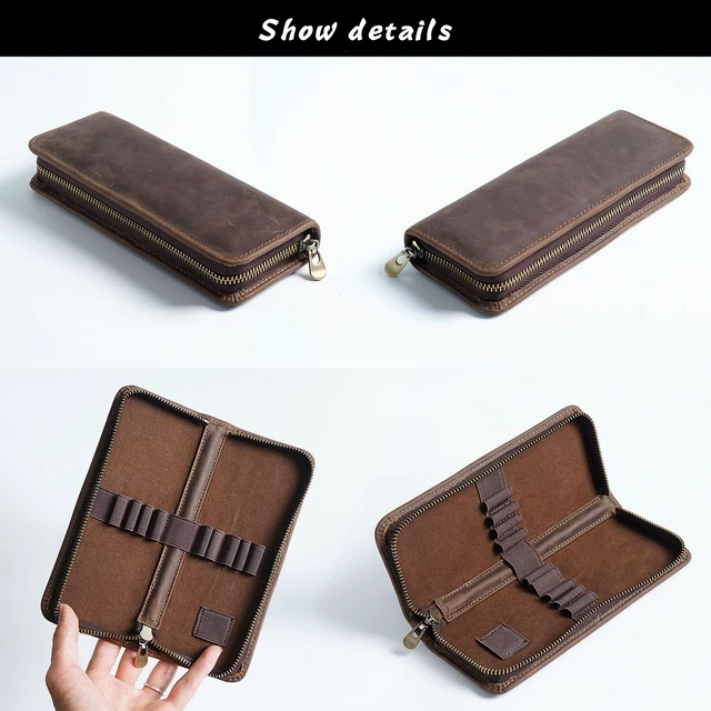 Alt view image 6 of 7 - Leather Pencil Case Organizer 10 Slots, Portable Pouch for Fountain Pen | 10-Slot Large Capacity, Fits All Types of Pens, Durable Zipper, Slim Portable Design(brown)