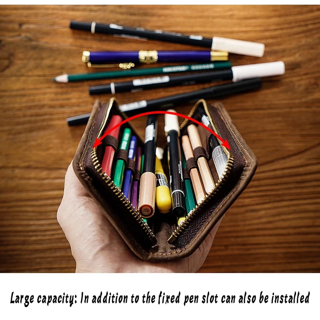 Alt view image 7 of 7 - Leather Pencil Case Organizer 10 Slots, Portable Pouch for Fountain Pen | 10-Slot Large Capacity, Fits All Types of Pens, Durable Zipper, Slim Portable Design(brown)