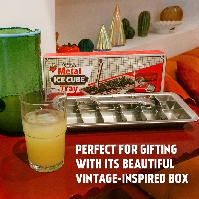 Alt view image 2 of 7 - Metal Stainless Steel Ice Cube Trays with Lever, 18 cubes | Vintage Retro Design, 11 Inch, Non Toxic, BPA Free, Plastic Free, No Aluminum, Dishwasher Safe, Cocktails and Whiskey