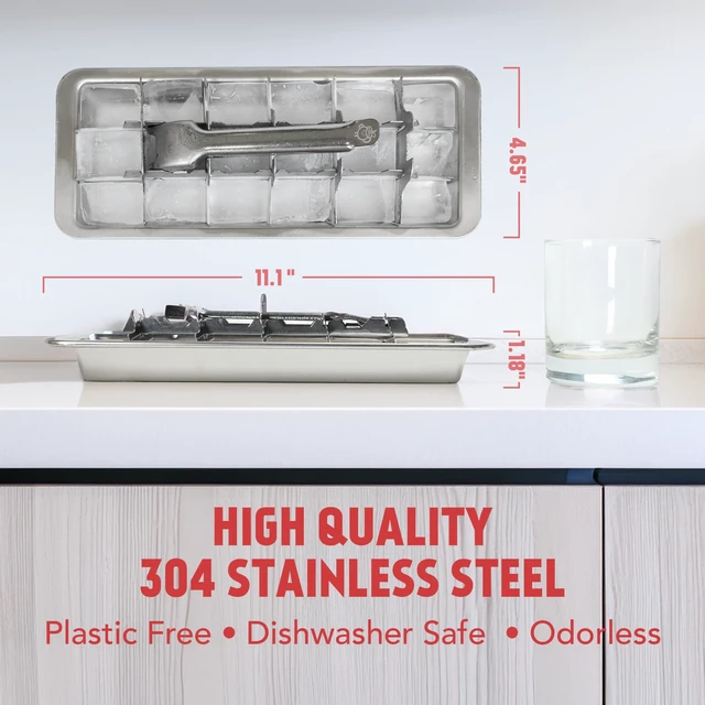 Alt view image 6 of 7 - Metal Stainless Steel Ice Cube Trays with Lever, 18 cubes | Vintage Retro Design, 11 Inch, Non Toxic, BPA Free, Plastic Free, No Aluminum, Dishwasher Safe, Cocktails and Whiskey
