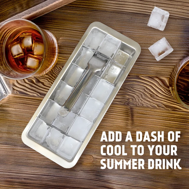 Alt view image 5 of 7 - Metal Stainless Steel Ice Cube Trays with Lever, 18 cubes | Vintage Retro Design, 11 Inch, Non Toxic, BPA Free, Plastic Free, No Aluminum, Dishwasher Safe, Cocktails and Whiskey