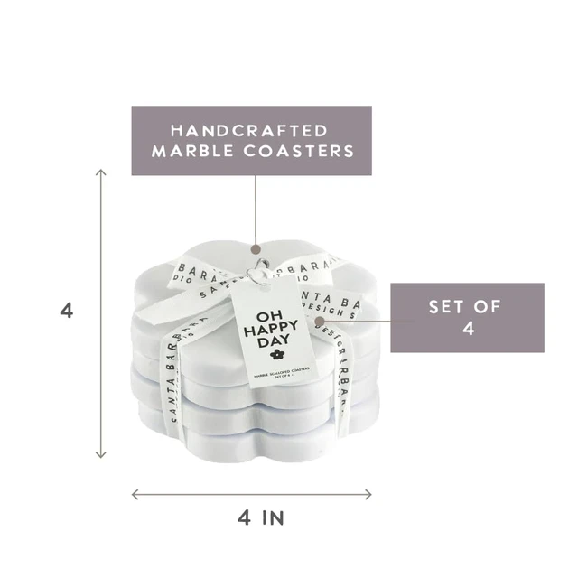 Alt view image 5 of 7 - Marble Coasters for Drinks Scalloped Edge Round Drink Coaster, Set of 4, White