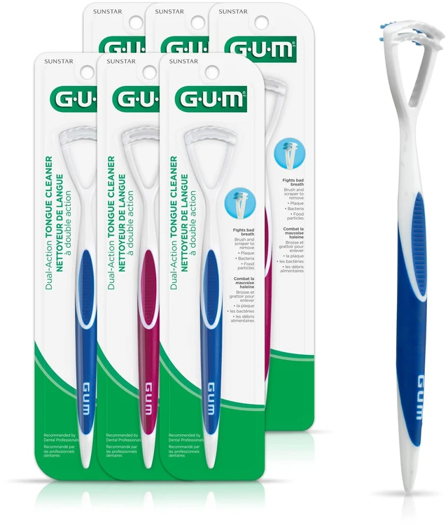 Main image of Tongue Cleaner with Tongue Scraper, 1 Count (6 Pack) | Dual-Action Soft-Bristled Tongue Brush with Tongue Scraper for Better Oral Hygiene & Bad Breath Control