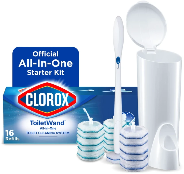 Main image of ToiletWand Toilet Cleaning Kit, 1 Starter Kit with 16 Refill Heads | 3-in-1 Starter Kit with Toilet Brush Wand, Storage Caddy and Disposable Refill Heads, Kills 99.9 Percent of Germs