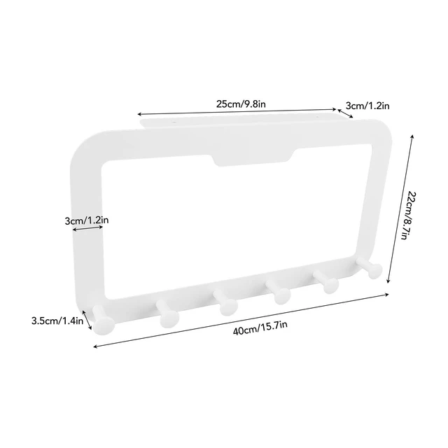 Alt view image 2 of 7 - Over Door Hook Rack, 6 Hooks Slim White | 15.7 x 8.7 in Size, PS Carbon Steel Build, Traceless Adhesive Mount, Bedroom Bathroom Use