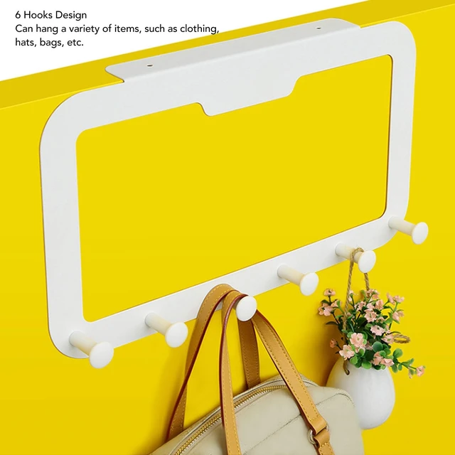 Alt view image 3 of 7 - Over Door Hook Rack, 6 Hooks Slim White | 15.7 x 8.7 in Size, PS Carbon Steel Build, Traceless Adhesive Mount, Bedroom Bathroom Use