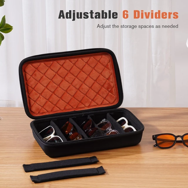 Alt view image 3 of 7 - Hard Shell Travel Sunglasses Organizer -7 Slots, Orangeblack | Portable Multiple Glasses Case for Travelling with 6 Adjustable Dividers, Eyeglasses Storage Box for Trip Men Women