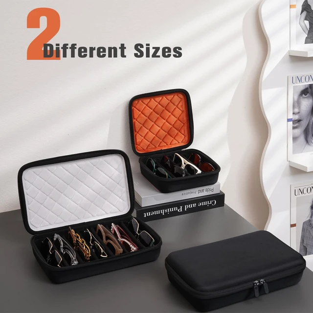 Alt view image 7 of 7 - Hard Shell Travel Sunglasses Organizer -7 Slots, Orangeblack | Portable Multiple Glasses Case for Travelling with 6 Adjustable Dividers, Eyeglasses Storage Box for Trip Men Women